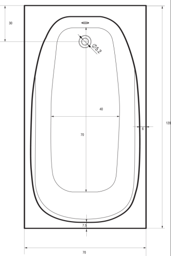 Sanotechnik LINEA MINI 120x70 cm egyenes kád, fehér 410047