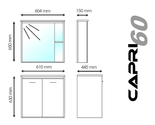 Vertex Capri fürdőszobabútor felső szekrény 60 cm világítás nélkül