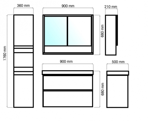 Leziter SOL 100 komplett fürdőszoba bútor 2 ajtós tükrös felső résszel