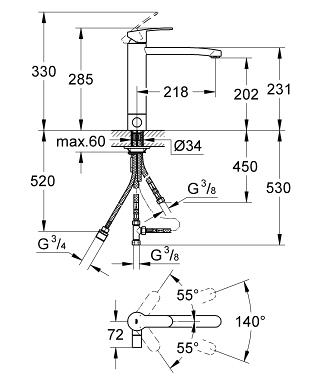 Grohe Eurostyle mosogató csaptelep elzáró szeleppel 31153 002 (31153002)