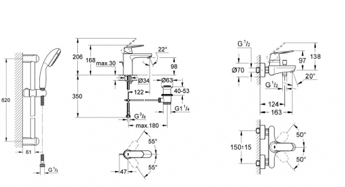 Grohe Eurosmart Cosmopolitan kád csomag, M-méret (23325000, 32831000, 27598000)