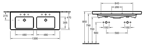 Villeroy & Boch Subway 2.0 130x47 cm mosdó, túlfolyó nélkül 7175 D1 01 (7175D101)