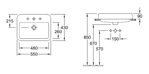 Villeroy & Boch Architectura 55x43 cm beépíthető mosdó 4193 55 01 (41935501)