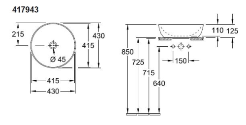 Villeroy & Boch Artis 43 cm ráültethető mosdó 4179 43 01 (41794301)