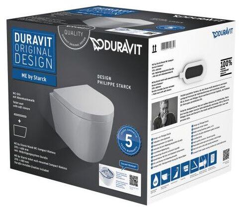 Duravit ME by Starck Compact Rimless (öblítőperem nélküli) fali wc szett, ülőkével 45300900A1