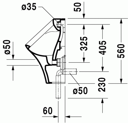 Duravit Durastyle hátsó vízbekötésű piszoár HygieneGlaze felület 2804302000