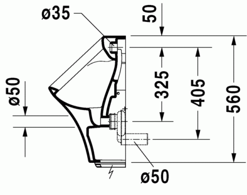Duravit Durastyle hátsó vízbekötésű elektronikus (elem) piszoár HygieneGlaze felület légymatricával 2804312007