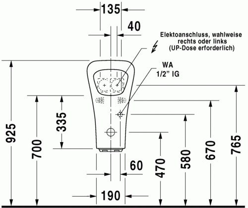 Duravit Durastyle hátsó vízbekötésű elektronikus (hálózati) piszoár HygieneGlaze felület 2804312093