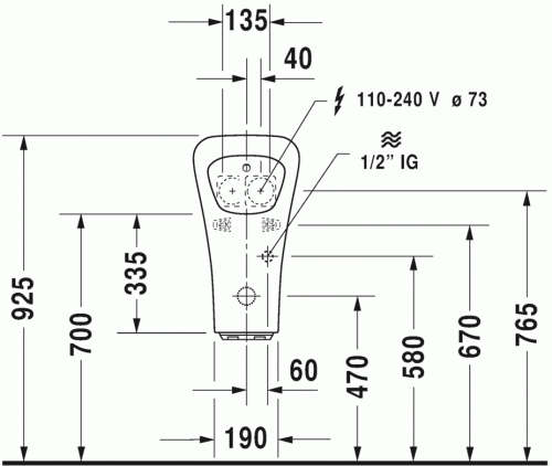 Duravit Durastyle elektronikus piszoár hálózati csatlakozáshoz öblítőperem nélkül HygieneGlaze felület légymatricával 2806312097