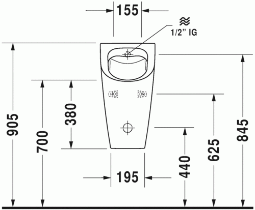 Duravit ME by Starck öblítőperem nélküli Duravit Rimless piszoár, 0,5 l, 2809300000