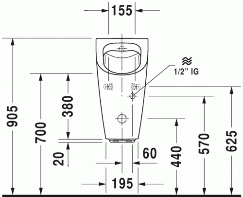Duravit ME by Starck öblítőperem nélküli elektronikus (elem) Rimless piszoár, 0,5 l légymatricával 2809310007