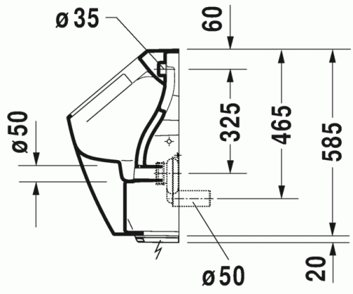 Duravit ME by Starck öblítőperem nélküli elektronikus (elem) Rimless piszoár, 0,5 l HygieneGlaze felület 2809312000