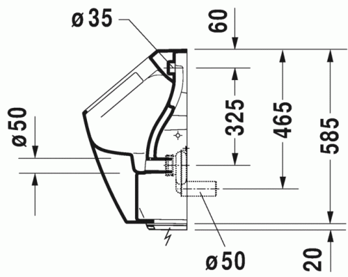 Duravit ME by Starck öblítőperem nélküli elektronikus (hálózat) Rimless piszoár, 0,5 l légymatricával 2809310097