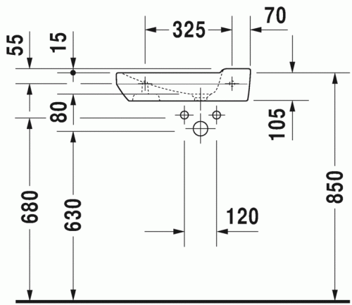 Duravit P3 Comforts 50x25 cm kézmosó csaplyuk nélkül 0715500070