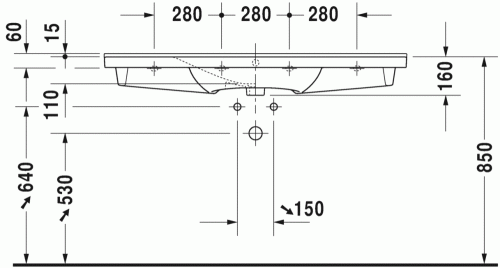 Duravit P3 Comforts 125x49,5 cm bútorral aláépíthető mosdó 2332120000