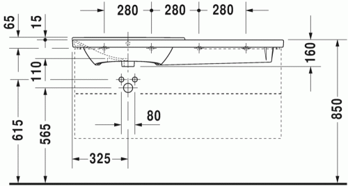 Duravit P3 Comforts 125x49,5 cm bútorral aláépíthető aszimmetrikus mosdó 2333120000