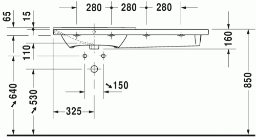 Duravit P3 Comforts 125x49,5 cm bútorral aláépíthető aszimmetrikus mosdó 2333120000