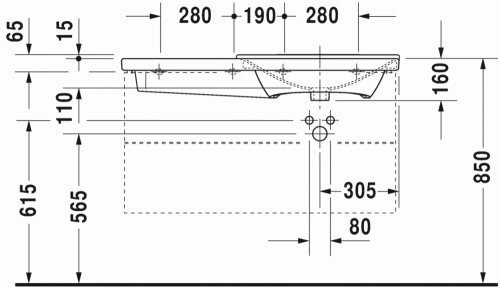 Duravit P3 Comforts 105x49,5 cm bútorral aláépíthető aszimmetrikus mosdó 2334100000