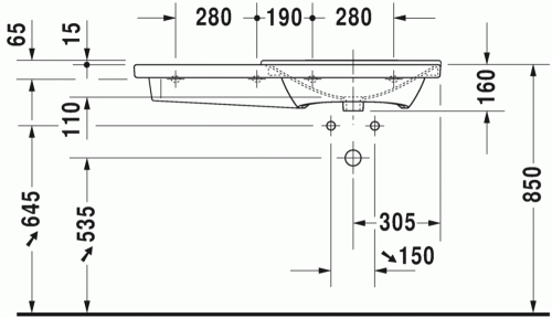Duravit P3 Comforts 105x49,5 cm bútorral aláépíthető aszimmetrikus mosdó 2334100000