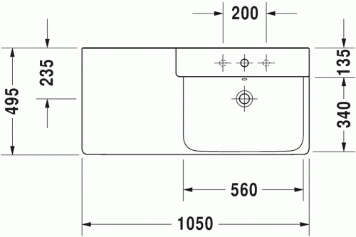 Duravit P3 Comforts 105x49,5 cm bútorral aláépíthető aszimmetrikus mosdó 2334100000