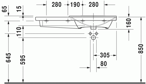 Duravit P3 Comforts 105x49,5 cm bútorral aláépíthető aszimmetrikus mosdó 2334100000
