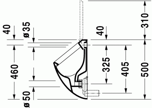 Duravit Fizz hátsó vízbekötésű piszoár (tető nélkül) 0823350000