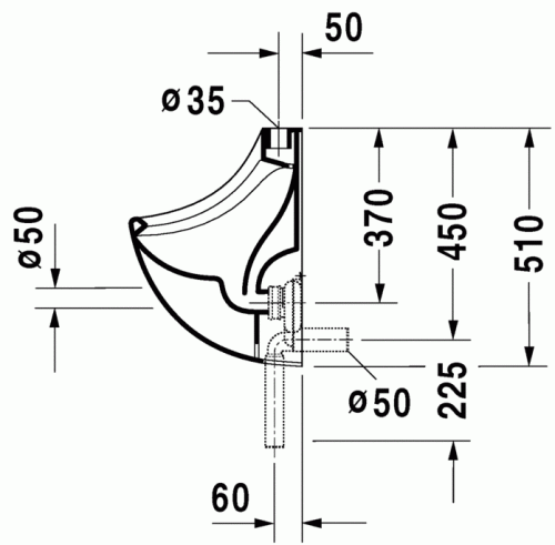 Duravit Jim felső vízbekötésű piszoár légymatricával 0850350007