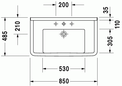 Duravit Starck 3 85x48,5 cm mosdó, három csaplyukkal 0304800030
