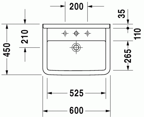 Duravit Starck 3 60x45 cm mosdó három csaplyukkal 0300600030