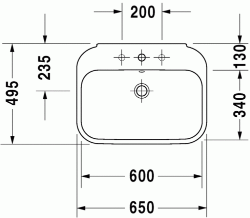 Duravit Happy D.2 65x49,5 cm mosdó három csaplyukkal 2316650030