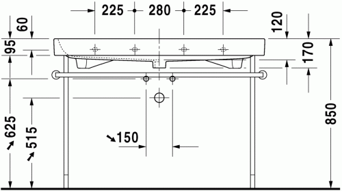 Duravit Happy D.2 120x50,5 cm bútorral aláépíthető mosdó három csaplyukkal 2318120030