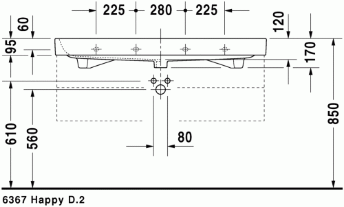 Duravit Happy D.2 120x50,5 cm bútorral aláépíthető mosdó három csaplyukkal 2318120030