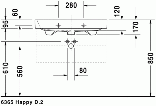 Duravit Happy D.2 80x50,5 cm bútorral aláépíthető mosdó csaplyuk nélkül 2318800060