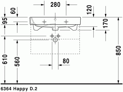 Duravit Happy D.2 65x50,5 cm bútorral aláépíthető mosdó három csaplyukkal 2318650030