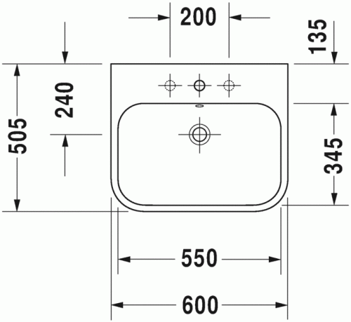 Duravit Happy D.2 60x50,5 cm bútorral aláépíthető mosdó három csaplyukkal 2318600030