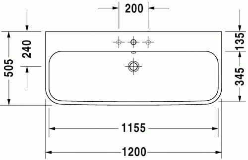 Duravit Happy D.2 120x50,5 cm bútorral aláépíthető mosdó csiszolt három csaplyukkal 2318120025