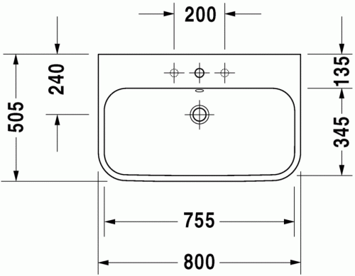 Duravit Happy D.2 80x50,5 cm bútorral aláépíthető mosdó csiszolt három csaplyukkal 2318800025