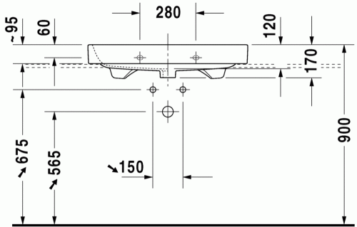 Duravit Happy D.2 80x50,5 cm bútorral aláépíthető mosdó csiszolt csaplyuk nélküll 2318800028