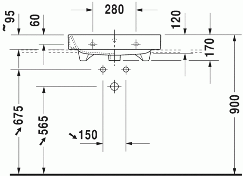 Duravit Happy D.2 60x50,5 cm bútorral aláépíthető mosdó csiszolt csaplyuk nélkül 2318600028