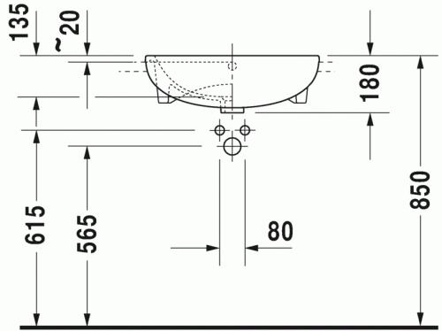 Duravit ME by Starck 55x45,5 cm félig beépíthető mosdó három csaplyukkal 0378550030