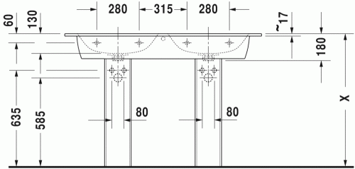 Duravit ME by Starck 130x49 cm mosdó csaplyuk nélkül 2336130060