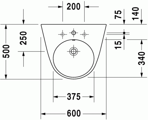 Duravit Starck 2 60x50 cm mosdó három csaplyukkal 2323600030