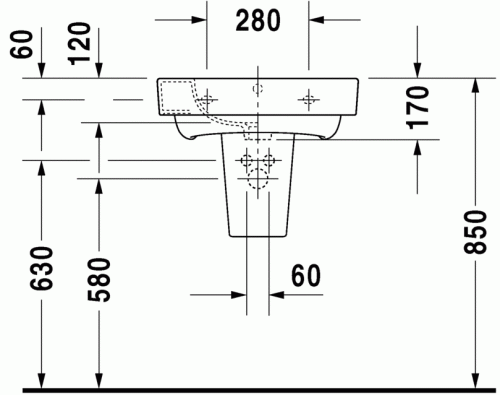 Duravit Starck 2 55x48,5 cm mosdó három csaplyukkal 2323550030