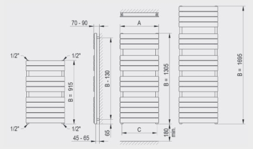 Betatherm B2 Bamboo 500x915 mm fürdőszobai radiátor B2 50090