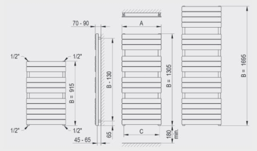 Betatherm B2 Bamboo 600x1290 mm fürdőszobai radiátor B2 60130