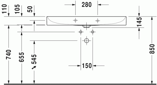 Duravit DuraSquare 100x47 cm mosdó három csaplyukkal 2353100044