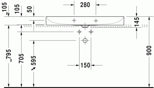 Duravit DuraSquare 100x47 cm mosdó csaplyuk nélkül, csiszolt 2353100079