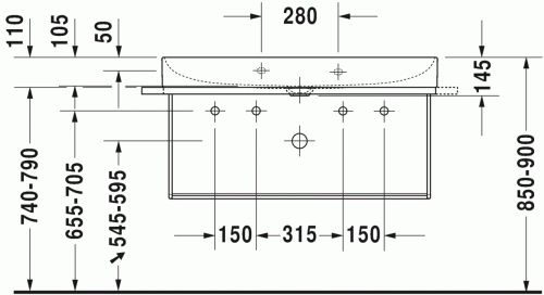 Duravit DuraSquare 100x47 cm mosdó két csaplyukkal 2353100043