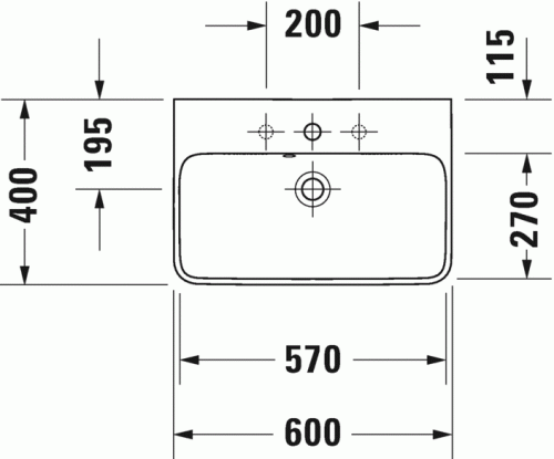 Duravit ME by Starck 60x40 cm mosdó három csaplyukkal 2343600030