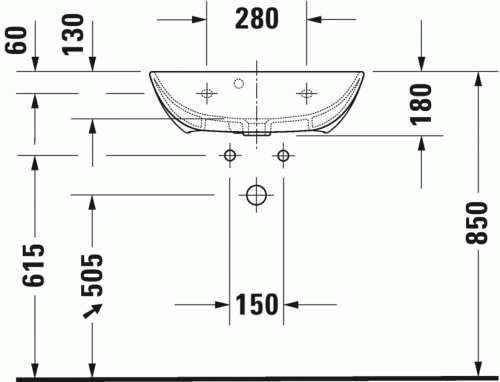 Duravit ME by Starck 60x40 cm mosdó három csaplyukkal 2343600030